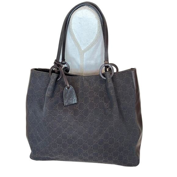 Gucci Chocolate Brown Hobo Tote GG Canvas Brown 101920 - Picture 3 of 13